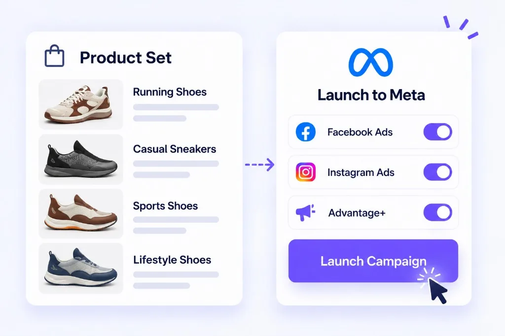 Go from product set to live campaign.